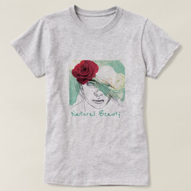 Naturlig skönhetsslogan, Vintage blomma flicka T Shirt (Design framsida)