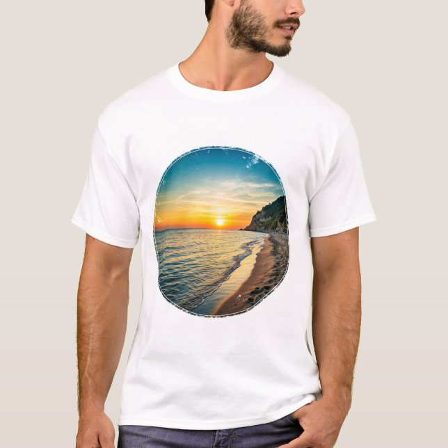 Naturlig strandscen i italienska solnedgången färg t shirt (Framsida)