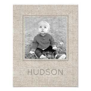 Naturlig tidlös Linen Black White PHOTO NAMN Fototryck