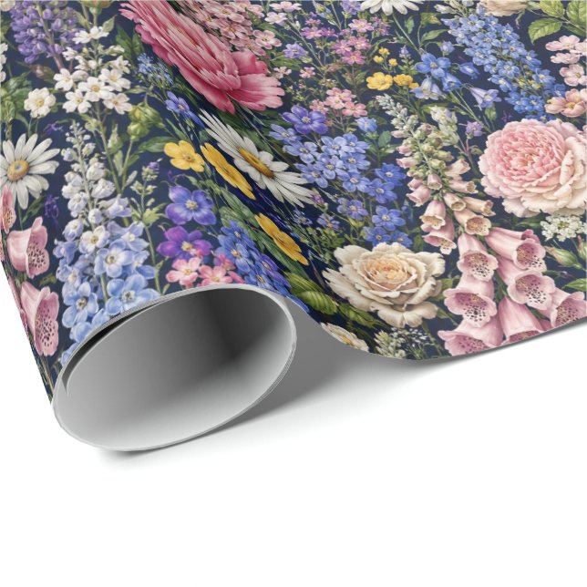 Naturlig Trädgårdsblomning i Stugstil Presentpapper (Rullad Hörn)