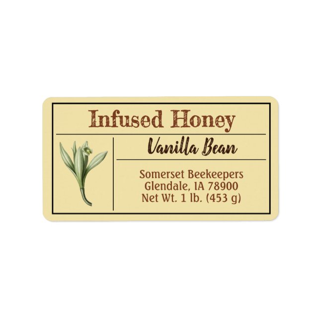 Naturlig vanilj Infused Honung Product Adressetikett (Framsidan)