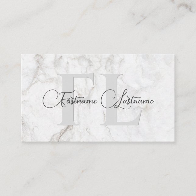 Naturlig vit marmor yta kalligrafi monogram visitkort (Framsida)