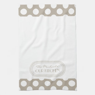 Naturlig White Polka dots Mönster Monogram Kökshandduk