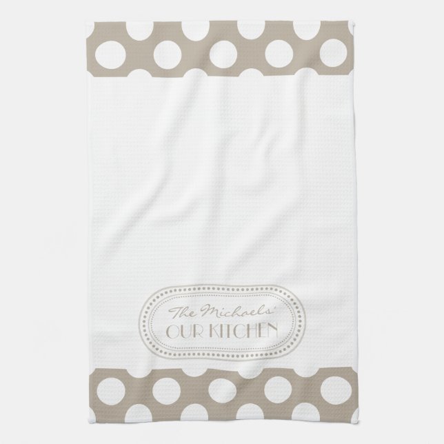 Naturlig | White Polka dots Mönster Monogram Kökshandduk (Vertikal)