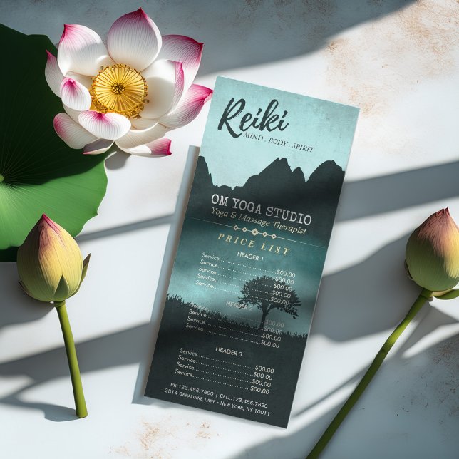 Naturliga Reiki Master & Yoga Instructor Pris list Reklamkort (Skapare uppladdad)