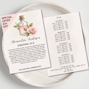 Naturliga Rosa Essentiella Oljor Akvarell Blommig Flygblad