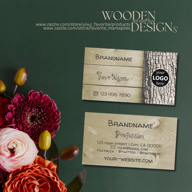 Naturliga träskivor Träd Bark Grain Logotyp Visitkort (Skapare uppladdad)