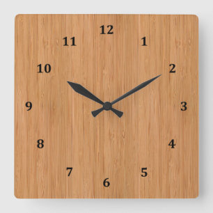 Naturligt Bamboo Wood Grain-utseende Fyrkantig Klocka