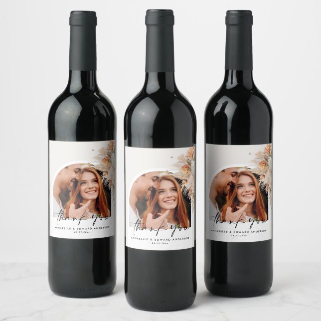 Naturligt botaniskt ljusbågfoto modern pampas vinflaska etikett (Flaskor)