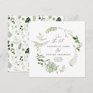 Naturligt elegant, modernt botaniskt manus bröllop spara datumet