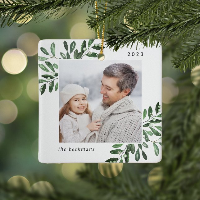 Naturligt Glatt | Botanisk Personlig Foto Julgransprydnad Keramik (Skapare uppladdad)