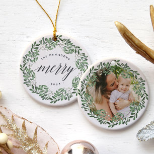 Naturligt Glatt   Foto för mycket merry Personlig Julgransprydnad Keramik