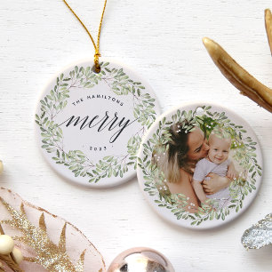 Naturligt Glatt Foto för mycket merry Personlig Julgransprydnad Keramik