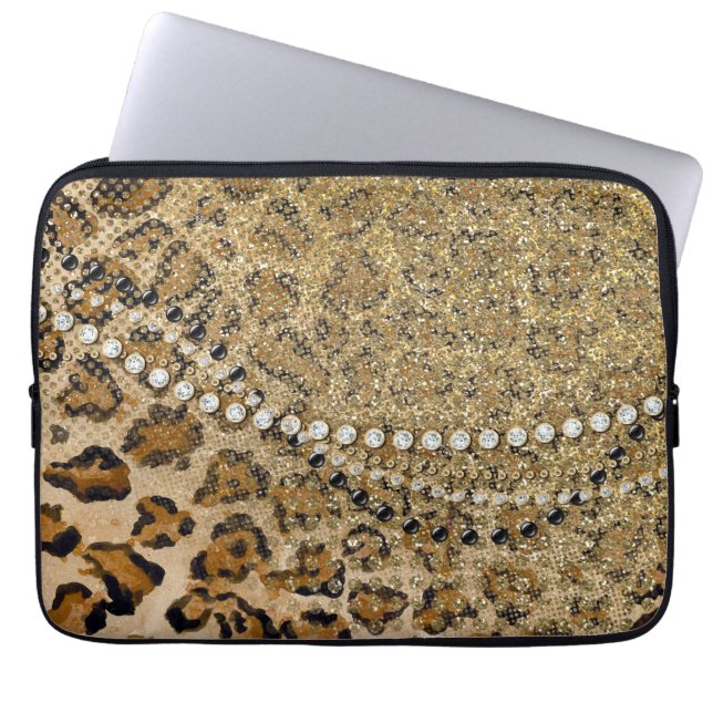 Naturligt Guld Leopard Animal Print Glitter look Laptop Fodral (Framsidan)