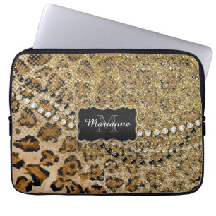 Naturligt i Guld Leopard Animal Print Glitter look Laptop Sleeve