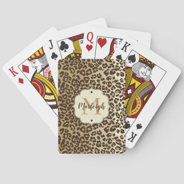 Naturligt leopard Print Anpassningsbar Monogram Na Casinokort (Baksidan)