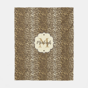Naturligt leopard Print Anpassningsbar Monogram Na Fleecefilt