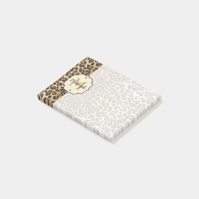 Naturligt leopard Print Anpassningsbar Monogram Na Post-it Block (Vinklad)