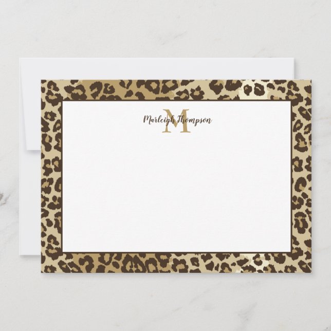 Naturligt leopard Print Anpassningsbar Monogram Na Tack Kort (Framsida)