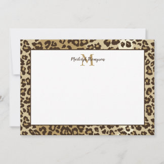 Naturligt leopard Print Anpassningsbar Monogram Na Tack Kort
