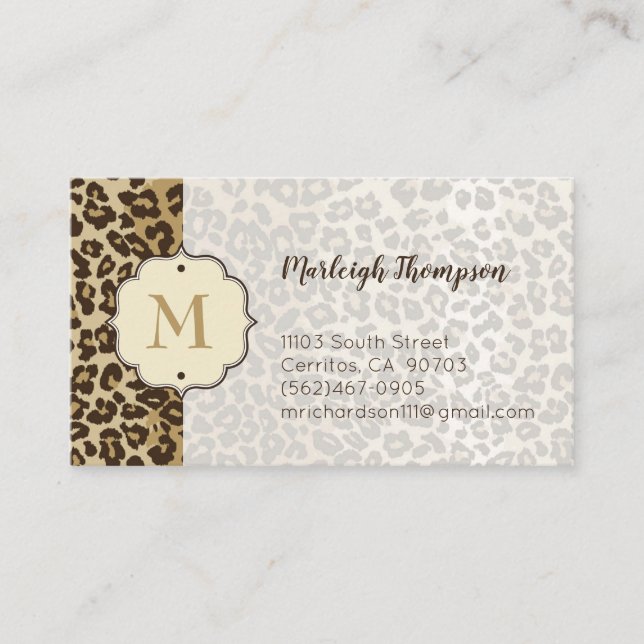 Naturligt leopard Print Anpassningsbar Monogram Na Visitkort (Framsida)