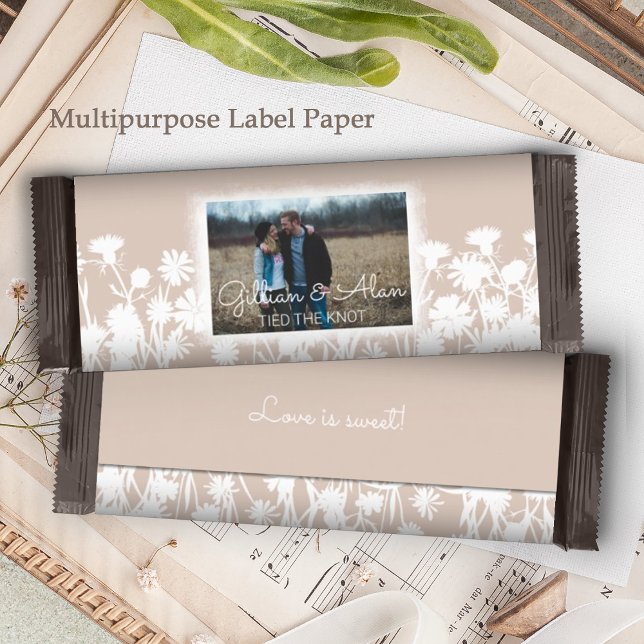 Naturligt Light Beige Bröllop Candy Pub Wrapper (light beige white floral botanical wedding personalized chocolate candy bar wrapper labels paper)