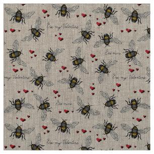 Naturligt Linen Bee Mine Bees Illustration Mönster Tyg