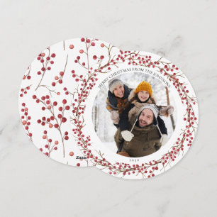 Naturligt rött berry - platt runda foto-Helgdag-ko Julkort