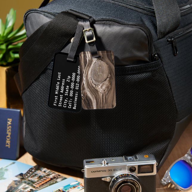 Naturligt Rustic Gräs Wood Knot Close Photograph Bagagebricka (Fram & Baksida)