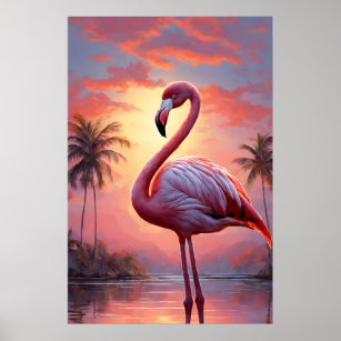 Naturligt solnedgång Rosa Flamingo-Vintage Poster