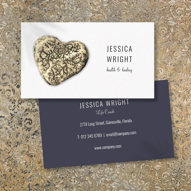 Naturligt stenblock Hjärtat Visitkort (Natural Stone Pebble Heart Business Card)