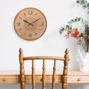 Naturligt Träd Wood Slice Brown Rustic Woodgrain Stor Klocka