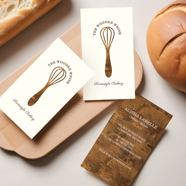 Naturligt träströdspassagerare visitkort (Natural Woodgrain Wooden Whisk Bakery Business Card)