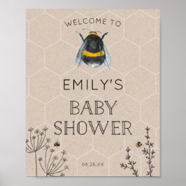 Naturligt välkomsttecken för Bee Baby Shower Poster