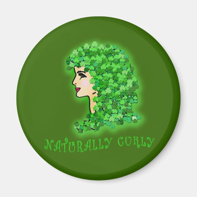 Naturligtvis Curly! Med irländska Shamrocks Magnet (Framsidan)