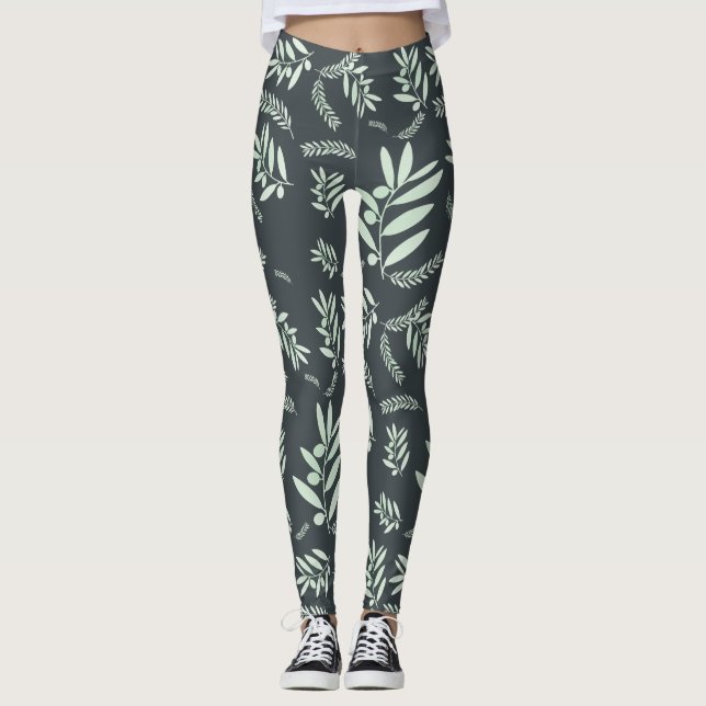 Naturoliver gren mönster leggings (Framsida)
