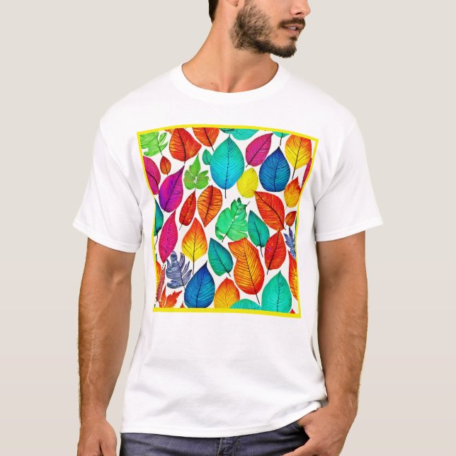 Naturpalett: Färgfull Löv-design T Shirt (Framsida)