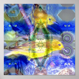 Naturreflektioner I - Guld och blåa fåglar Poster