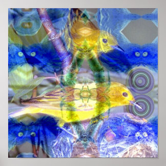 Naturreflektioner I - Guld och blåa fåglar Poster