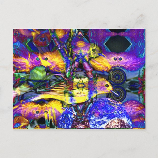 Naturreflektioner II - Violet & Guld Birds Vykort (Framsida)