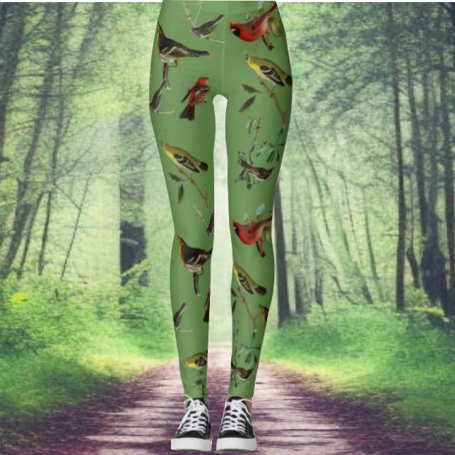 Naturskog, tema Fåglar Mönster Leggings (Skapare uppladdad)