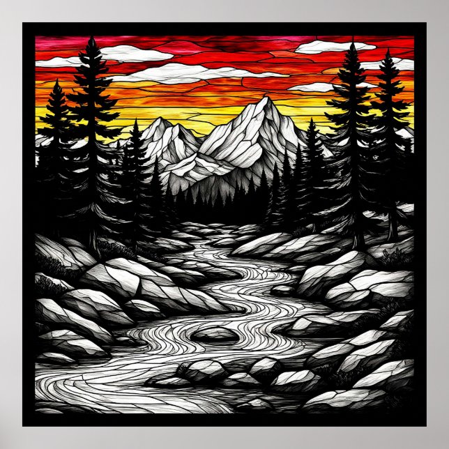 Naturskön landskap med flödande flod poster (Framsidan)