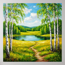 Naturskön landskap vid en lugn sjö poster