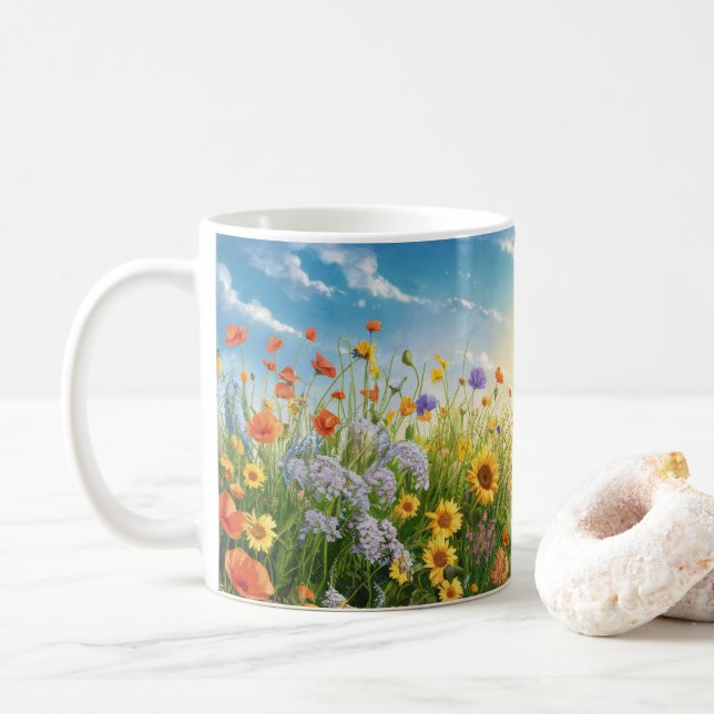 Naturskönhet av solrosor och blå himmel Mugg (Med munk)