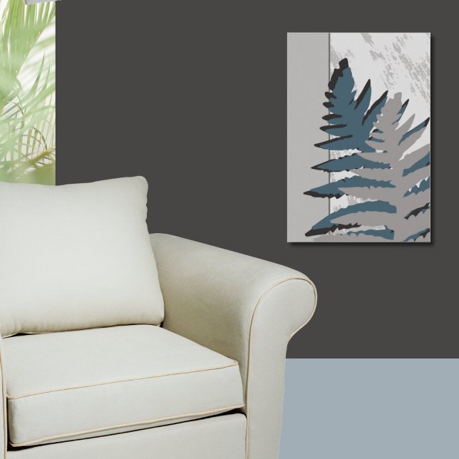 Naturstympat Grått Fern Löv Poster (Nature Stylized Gray Fern Leaves Poster)