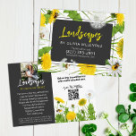 Naturvårdstjänst Dandelion & Bees Promo Vykort<br><div class="desc">Den här designen har levande gult-dandelioner och bin som är inkapslade i grönska och erbjuder ett modernt, kvinnligt sätt att ta sig till marknaden för vårdtjänster på gräsmatta. Skapat särskilt för miljövänliga, jordmedvetna landskapsarkitekter, trädgårdskonsterner och företag för underhåll av gräsmatta. Spara bina! , annonsera och koppla upp dig med dina...</div>