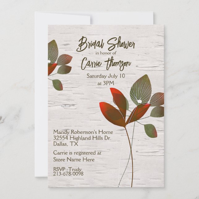Naturväxter Birch Bark Inbjudningskort för möhippa (Framsida)