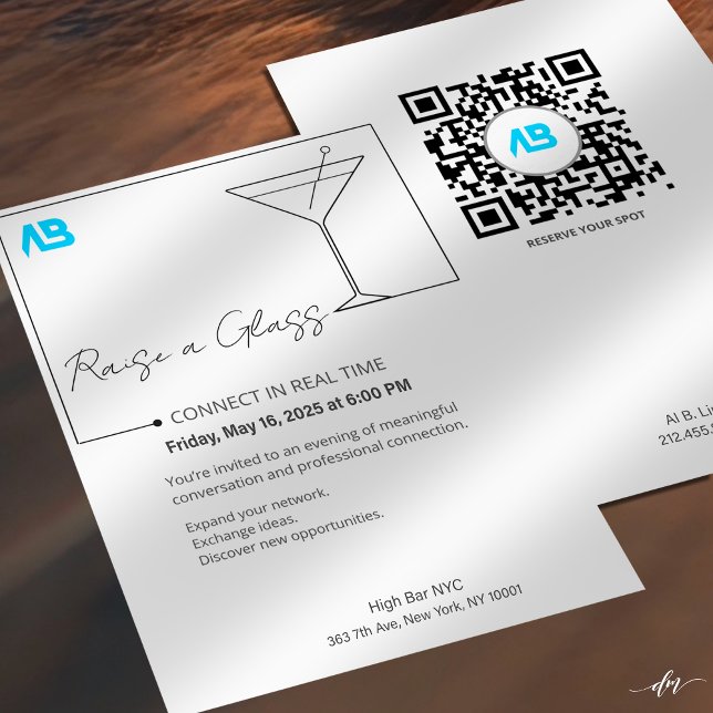 Nätverksinbjudan Mall (Modern networking invitation design with front and back details displayed for full event experience)