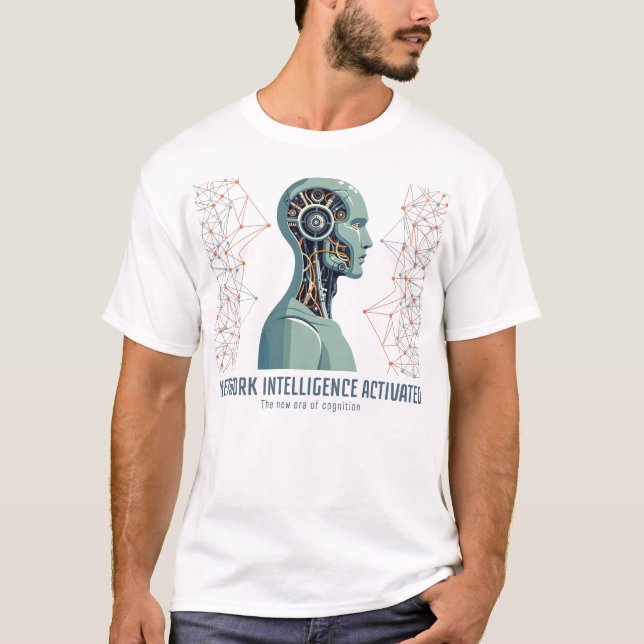 Nätverksinformation aktiverad - Futuristiska Robot T Shirt (Framsida)