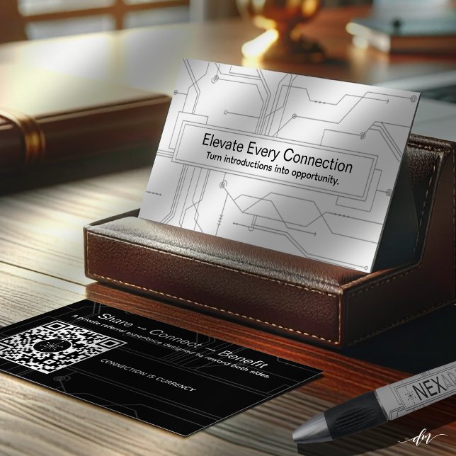 Nätverkskort för rekommendation rabattkort (Premium business card displayed for confident, professional networking success.)